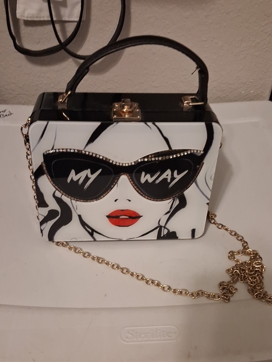 Handbags - Statement Graphic Box Bag in Black & White with Red Accent